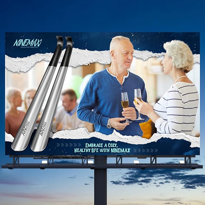 NINEMAX Shoe Horn Long Handle Metal 16.5" for Boot, Long Shoe Horns for Seniors for Men, Women