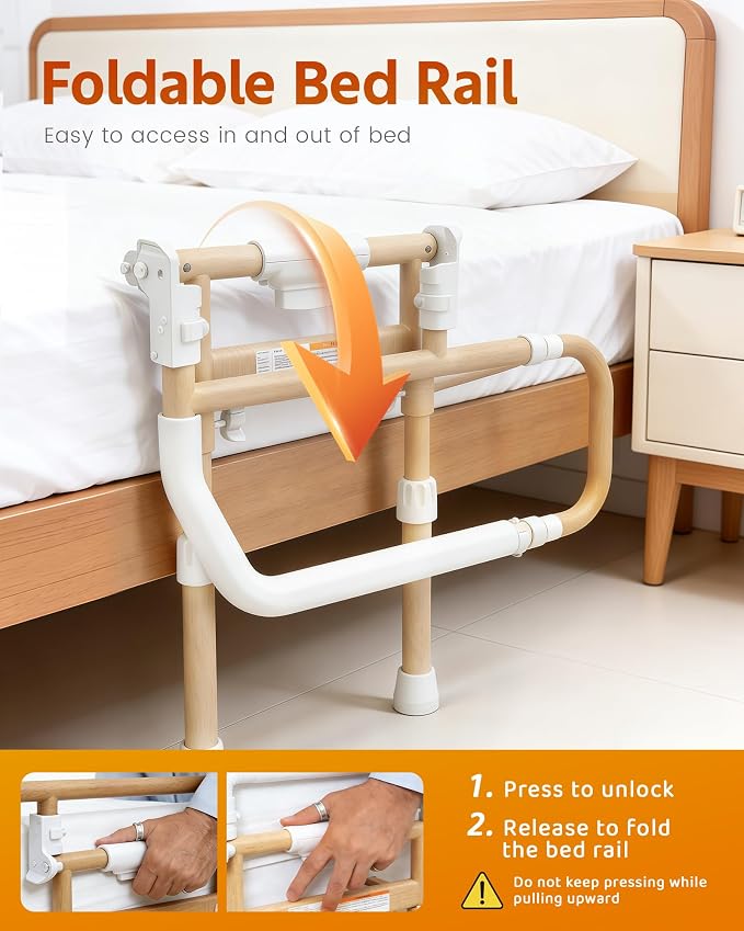 Sangohe Bed Rails for Elderly Adults Safety - Foldable Bed Rail for Senior & People Falling Out of Bed, Height Adjustable, Fits Thick Mattress, Hold up to 300 Lbs, KDB504M-F02FT