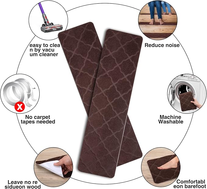 Stair Treads for Wooden Steps 15pcs 8x30in Non-Slip Stairs Carpet Runner | Indoor Stair Mats for Kids Elders and Pets