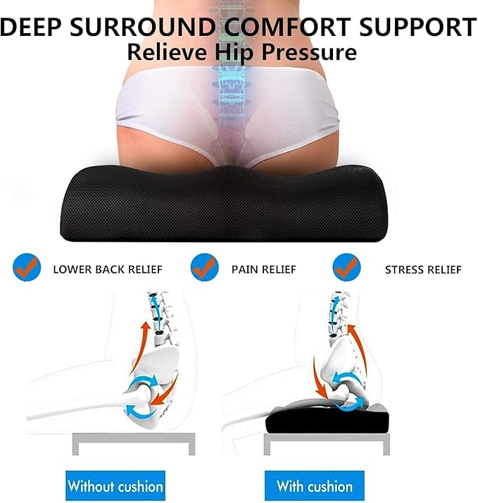 YOUFI Extra Thick Large Seat Cushion with Extra Cover, Gel Memory Foam Cushion with Carry Handle Non Slip Bottom, Pain Relief Coccyx Cushion for Office Chair, 19''x17.5''x4'' (Black Cover)