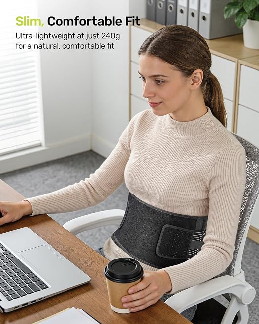 Rakiie Slim Back Brace for Lower Back Pain Relief, Lightweight & Breathable Back Support Brace for Men Women, Ergonomic Light Lumbar Support for Everyday Wear, Light Gray XXL