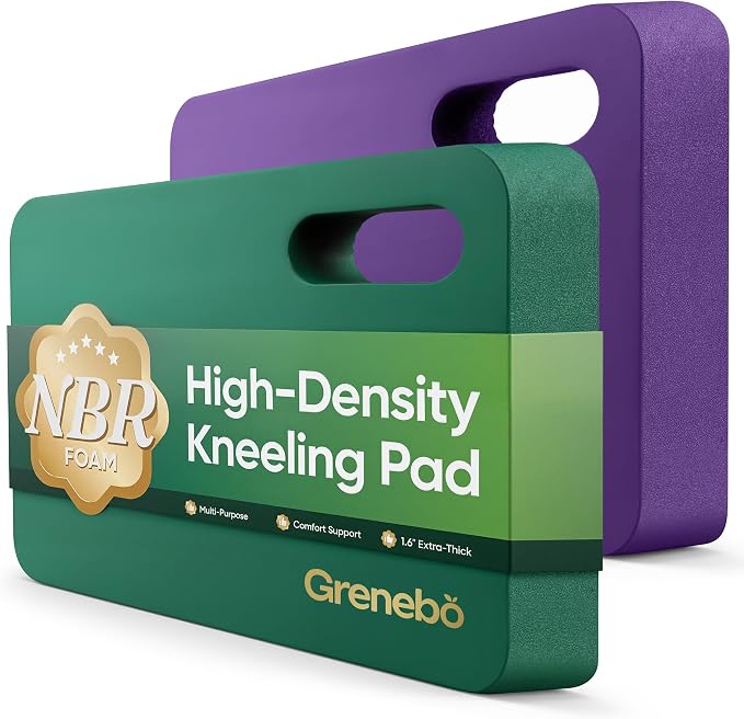 Grenebo 2-Pack Kneeling Pads, Extra Thick, 17.3 x 11 x 1.6 in, Green Purple | Soft NBR Foam Cushion for gardening kneeling pad use, Knee pad support for Gardening, Baby Bathing, Exercise and Work