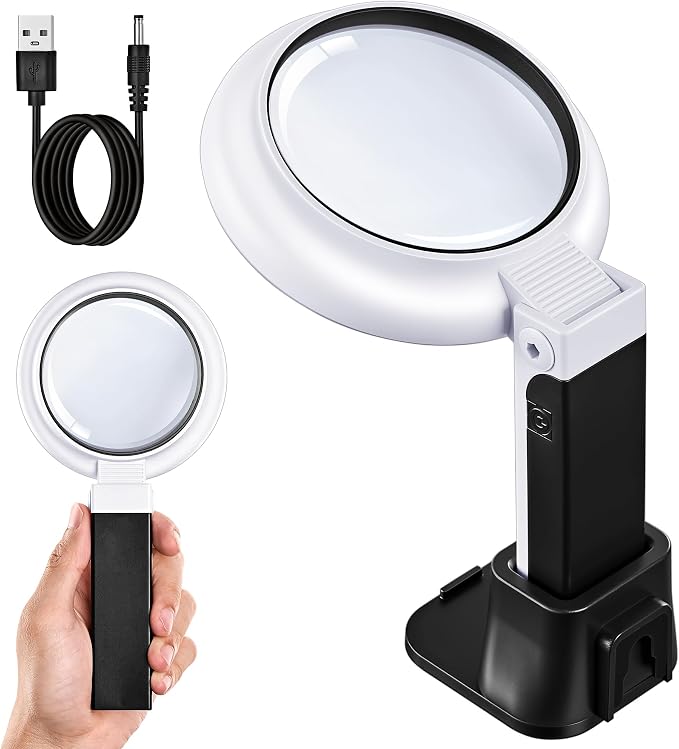 JARLINK Magnifying Glass with Light and Stand, 3 Modes Foldable Magnifier | 3-Mode Illuminated Handheld or Foldable Stand Magnifier. Ideal for Seniors Reading, Close Work, Jewelry, and Coins