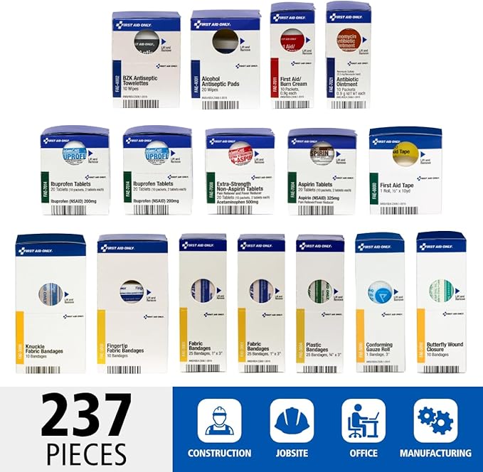 First Aid Only 700002 SmartCompliance 50-Person First Aid Kit Refill Supplies for Business, Worksite, and Home, 237 Pieces, Blue