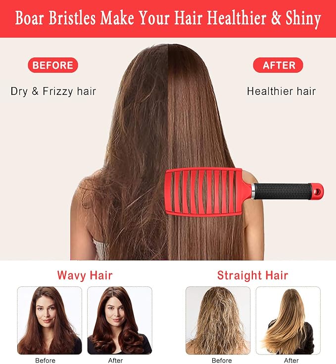 Detangling Brush for Women & Kids, Wet & Dry Hair, All Hair Types | Less pulling & breakage, Boar bristles tame frizz & add shine, Vents for faster blow-drying, Lightweight 4 oz, Non-slip grip