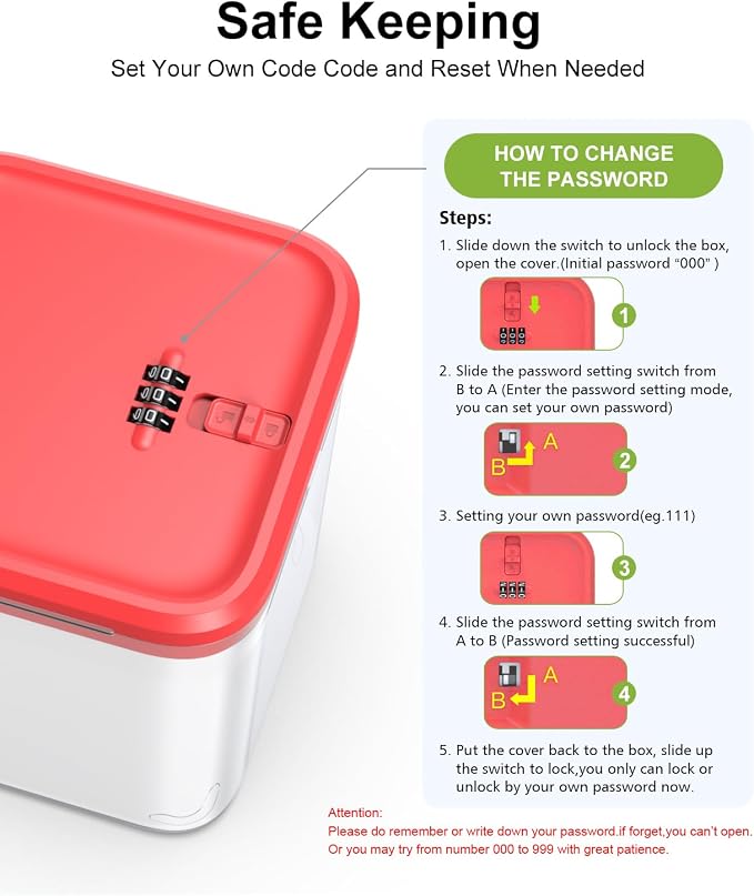 ySky Lockable Storage Box with Combination Code - Secure Medicine Safe, Phone Jail & Snack Container for Refrigerator, Home, Office- Durable Multi-Purpose Lock Box(Red)