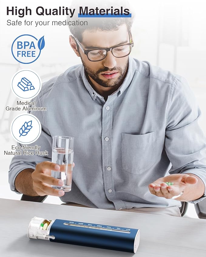 Zannaki Aluminum 7 Day Weekly Pill Organizer, Portable Travel Pill Case with Three Layer Seal, Large Capacity Cute Daily Pill Box, Pill Holder Container for Vitamins, Pills, Supplements and Medication