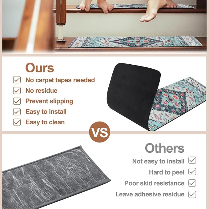 Non-Slip Stair Treads Matching Mat for Wooden Steps 31"x31" Landing Rug | Square Rubber Backing Anti-Slip Stair Carpet Landing Mat Stair Rugs Carpet for Stairs, Light Blue