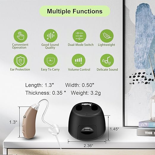 Banglijian Rechargeable Hearing Aids for Seniors - Intelligent DSP Noise Cancellation, Behind-the-Ear (BTE) Design, Easy-to-Use, Comfortable Fit, 20H Battery Life, Magnetic Charging (Beige)