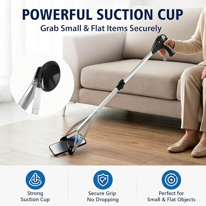 2Pack 32" Suction Cup Grabber Reacher Tool with Quick Trigger Handle | Elderly Grab It Reaching, For Smooth Surfaces Items/Indoor & Outdoor Use, Foldable Heavy Duty Trash Picker Upper