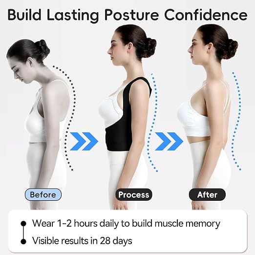 babaka Posture Corrector for Women and Men, Invisible Lightweight Adjustable Back Brace for Upper and Lower Back Pain Relief, Hunchback, Hump, Scoliosis, Thoracic, Spine Corrector Under Clothes (Black, Medium, Waist: 29''-35'')