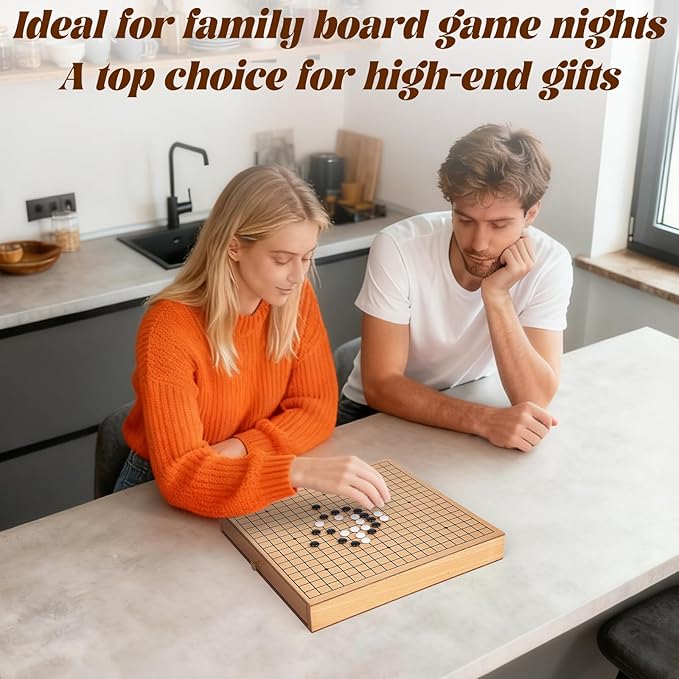 12-Inch Traditional Wooden Go Game Set with Pull-Out Storage Drawers – Classic Weiqi Board Game with Black and White Stones – Premium Wood Go Board for Beginners, Adults, and Professional Players