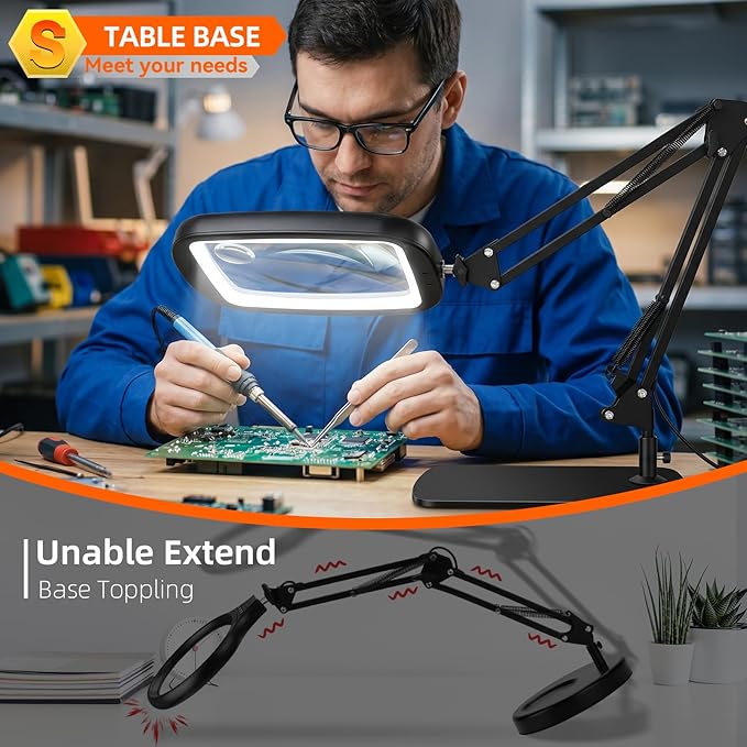 10X 30X Extra Large Magnifying Glass with Light and Stand 7-inch | 5 Color Modes Dimmable,Lighted Magnifying Glass Rectangle Hands-Free Magnifier Desk Lamp for Reading Craft DIY Close Work B