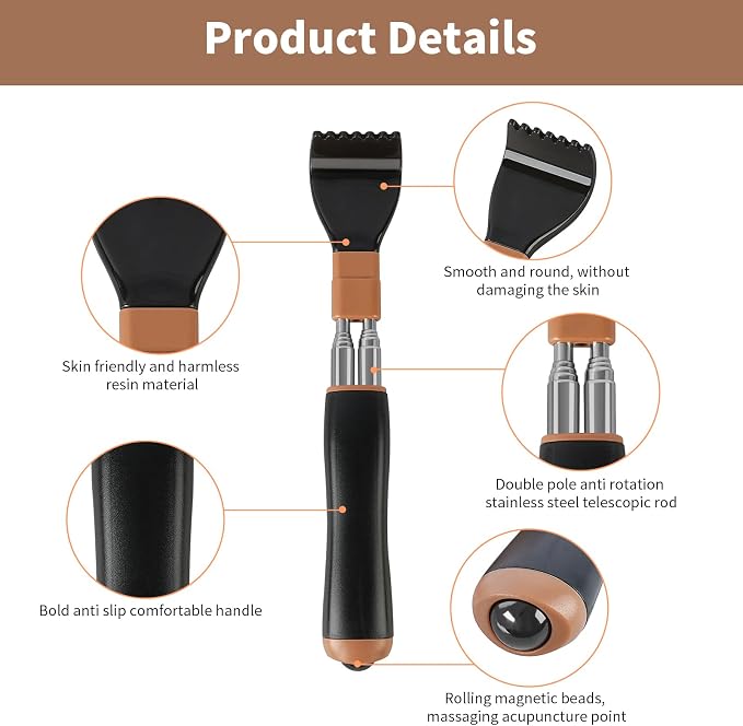 WOVTE Extendable Back Scratcher for Men Women | Resin Massage Head, Anti Rotation Dual Rods, Exquisite Storage Box, Ideal Stocking Stuffers, Perfect Gifts for Men Women
