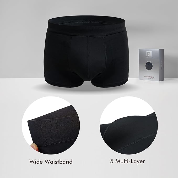 AIRCUTE Washable Urinary Incontinence Underwear for Men, Instant Absorbency, Bladder Leaks Protection Boxer Briefs 60ML(5X-Large) Black
