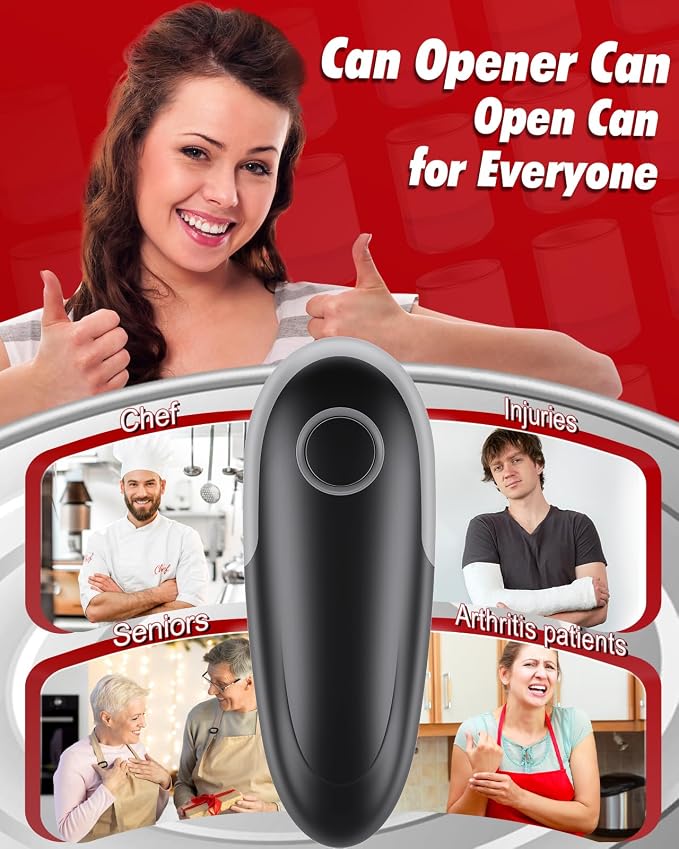 Electric Can Opener, One Touch Battery Operated Automatic Can Opener with Smooth Edge, Hands Free Can Openers for Seniors with Arthritis and Weak Hands, Kitchen Gadget Fits Most Standard Cans