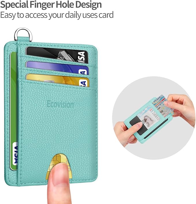 Slim Minimalist Front Pocket Wallet, RFID Blocking Credit Card Holder Wallet with Detachable D-Shackle for Men Women