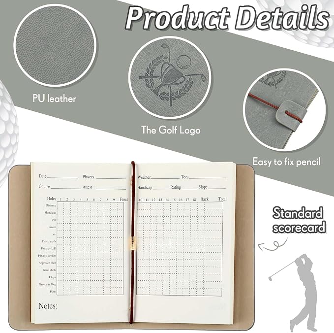 Yexiya Golf Scorecard Book with Pencil, Leather Golf Journal Scorecard Holder Accessories Notebook Log Pocket Score Cart Book Gift for Men Golfers, Sports and Outdoor Club Accessories