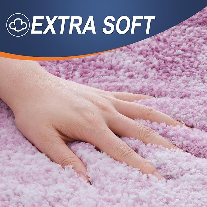 OLANLY Bathroom Rug Set 2 Piece, Soft Absorbent Microfiber Bath Mats and U-Shaped Contour Toilet Rug, Non-Slip, Machine Wash Dry, Plush Shaggy Bath Mats for Bathroom (24"x16"+U24 x20, Pinkish-Purple)
