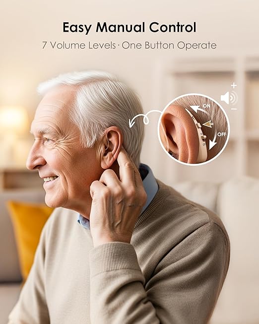Karthus OTC Hearing Aids for Seniors with Hearing Loss, Rechargeable Lightweight RIC Hearing Amplifiers with Noise Cancelling & Clear Sound, 16-Channel Digital DSP, 7 Level Volume, Easy to Use, Black