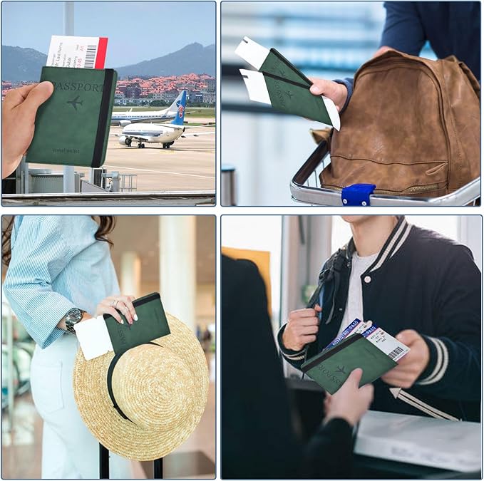 Passport Holder, Passport Cover with Credit Card Slot and Boarding Pass Slot Combo, Passport Wallet Case Book Travel Must Have, RFID Blocking Leather Travel Accessories, Atrovirens