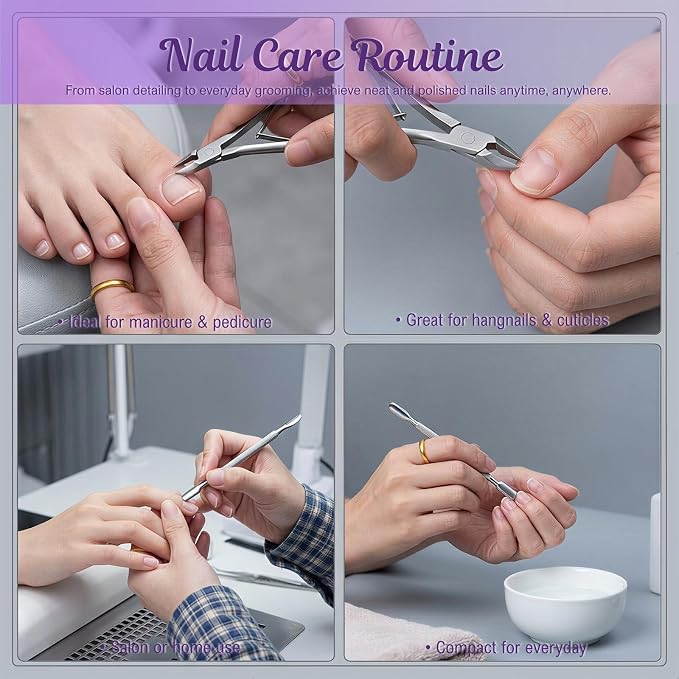 Manicure Pedicure Kit with Cuticle Trimmer - 2 Pack Professional Stainless Steel Cuticle Nipper & Dual-End Pusher, Dead Skin Remover Tools for Home DIY & Travel