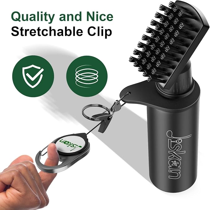 Jiskan 2 Pack Pro Golf Club Cleaner Brush Combo with Squeeze Water Bottle 7.5 Inches Holds 4 Ounces of Water, Essentials Golf Accessories for Men, Best Golf Gifts for Men
