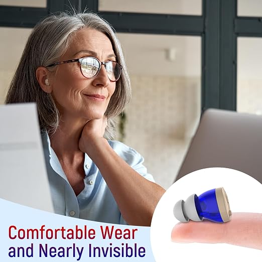 Saban OTC Digital Hearing Aids,Nearly Invisible Hearing Amplifiers | Rechargeable, with Noise Cancelling, for Hearing Loss, Red & Blue