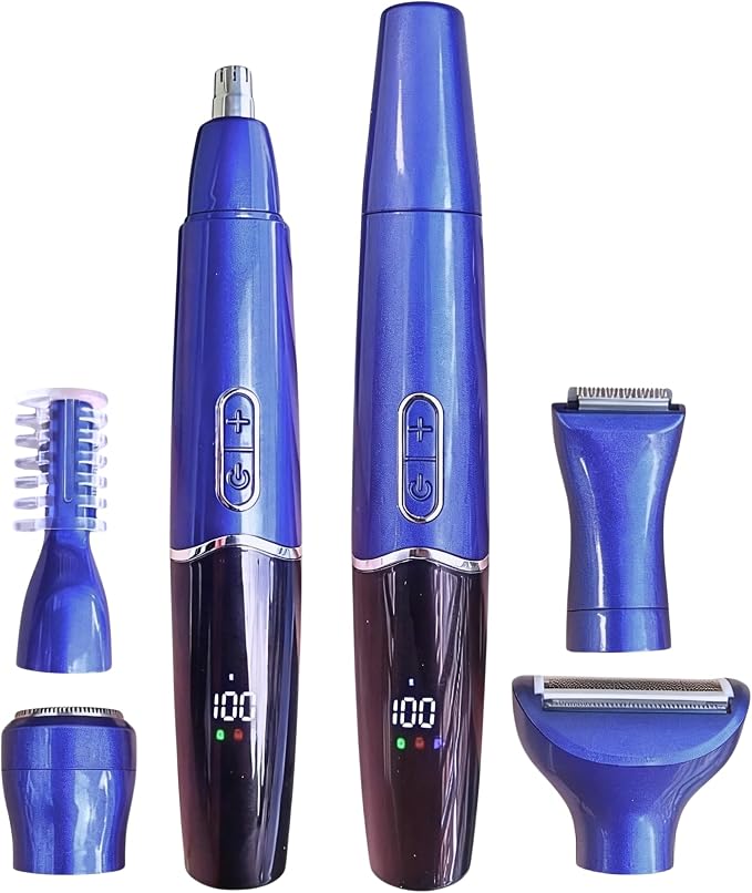 5-in-1 Rechargeable Nose & Ear Hair Trimmer - IPX7 Waterproof Dual Edge Grooming Kit for Men & Women, Perfect for Hair Removal of Nose, Eyebrows, Body, Facial Hair, Sapphire Blue
