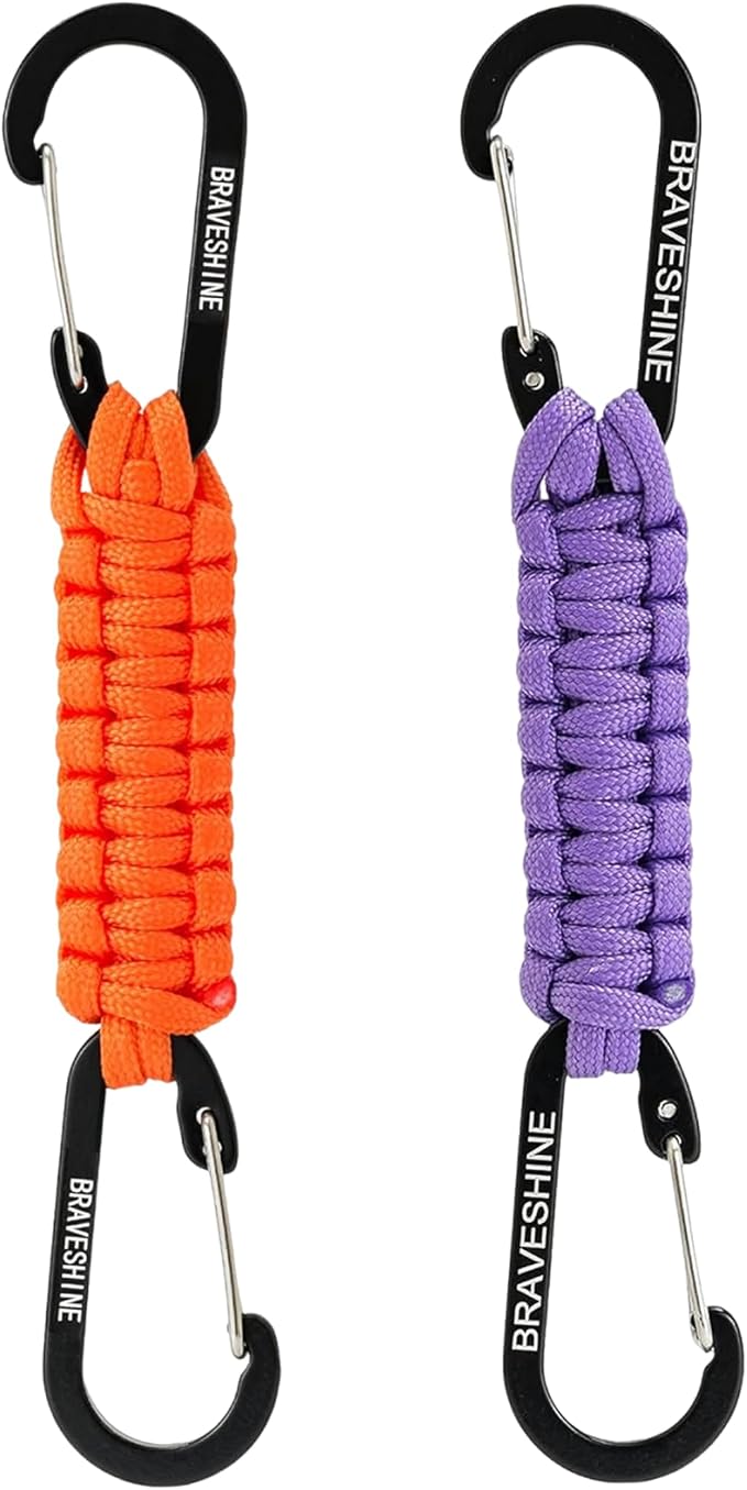 BRAVESHINE Paracord Keychain Carabiner Clip | D Ring Hanger Lanyard Hook | 7.3inch Long | for Stroller, Water Bottle, Key, Backpacks, Men, Women, Luggage, Car Seat Headrest, Fence, Bag Charms