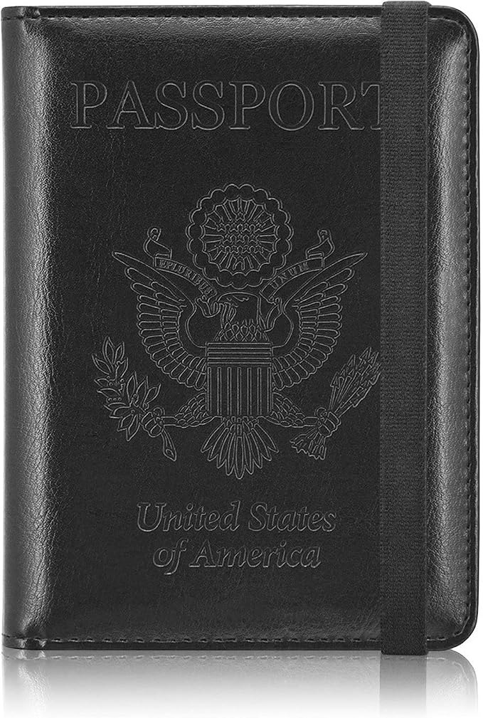 ACdream Passport Holder Cover, Leather Travel Wallet Case, RFID Blocking Document Organizer Protecrtor, with Slots for Credit Cards, Boarding Pass, for Women and Men, Black