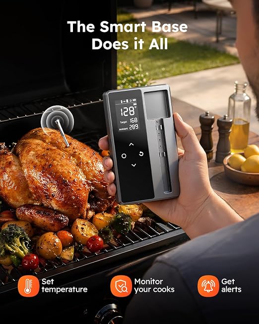Wireless Meat Thermometer Digital, Smart Bluetooth Instant Read, Grey | Cooking, Grilling, BBQ, Air Fryer, Smoker, Candy, Kitchen Gadgets, BBQ Essentials