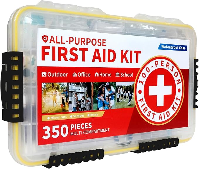 Prelady-350 Pieces All-Purpose 100-Person Emergency First Aid Kit – Waterproof Plastic Case | Clearly Organized for Fast Retrieval | Perfect for Home, Business, Workplace, Boat, Travel, Outdoor & Car