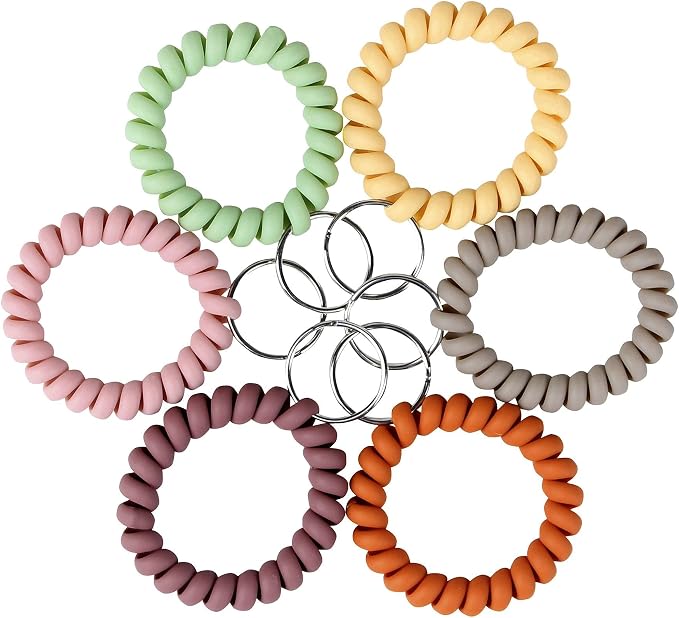 BIHRTC Stretchy Wristlet Keychain Bracelet, Spiral Coil Spring Key Ring | Flexible Hands-Free Key Wristband for Office ID Badge, Gym, School, Hotel and Pool Locker Keys