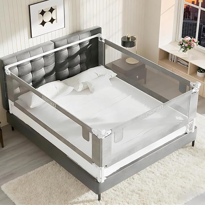 3-Pack Queen Size Bed Rails for Toddlers -Height Adjustable Toddler Bed Rail Guard Specially Designed for Queen Size Bed (78.7"x78.7"x60"-Grey)