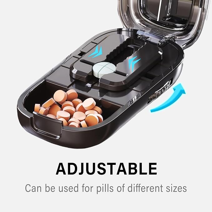 DUBSTAR Pill Cutter Splitter for Cutting Multiple Pills, 1/2 1/4 Pill Cutter Splitter for Small and Tiny Pills (Clear Black)