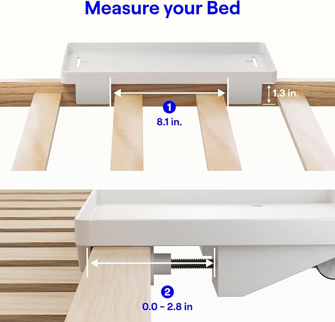 BedShelfie Bedside Shelf for Dorm Room - Cable Catch, White | Bunk Bed & Top Bunk, College Dorm Room Essentials, Bedside Caddy, Clip on Floating Desk Tray, Bed Side Table, Loft Nightstand