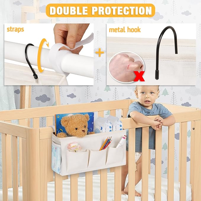 Lilithye Bedside Caddy, Bedside Storage Bag Hanging Organizer for Bunk Bed | Bed Caddy with Fixed Straps and Water Bottle Holder for Home, College Dorm, Bunk Bed, Hospital Bed and Crib Bed Rails