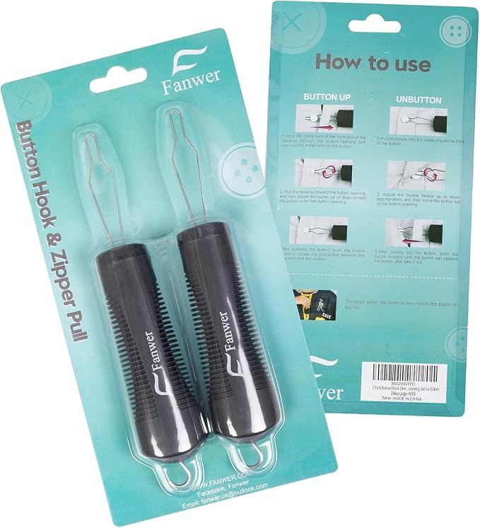 Fanwer 2 Pack Button Hook and Zipper Pull Helper, Button Assist Tool, Button Hook Dressing Aid Tool for Easy Button, One Handed Gadgets Adaptive Equipment, Gifts for Seniors, Arthritis, Weak Hands