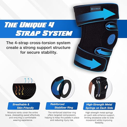 Nvorliy Knee Brace for Women Plus Size for Knee Pain (XL-8XL) - Extra Large Knee Brace with Side Stabilizers for Arthritis, Meniscus Tear, Knee Pain Relief, ACL, LCL, MCL (3XL/4XL, Black)