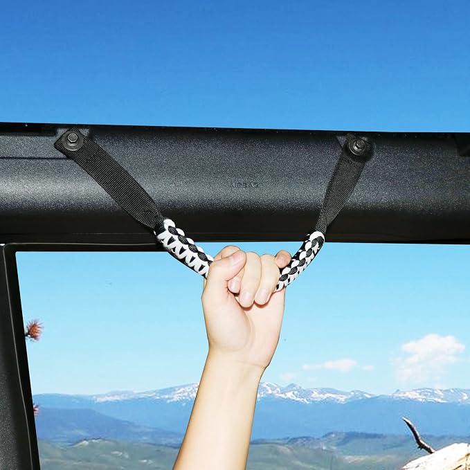 sukemichi Roll Bar Grab Handles for 2021-2026 Ford Bronco 2/4 Door, White | Paracord handles grab,Fits Bronco 2021-2026 hard & soft top,Off-road safety grip handle,Work with airbag,Not for Sport,4 Pack