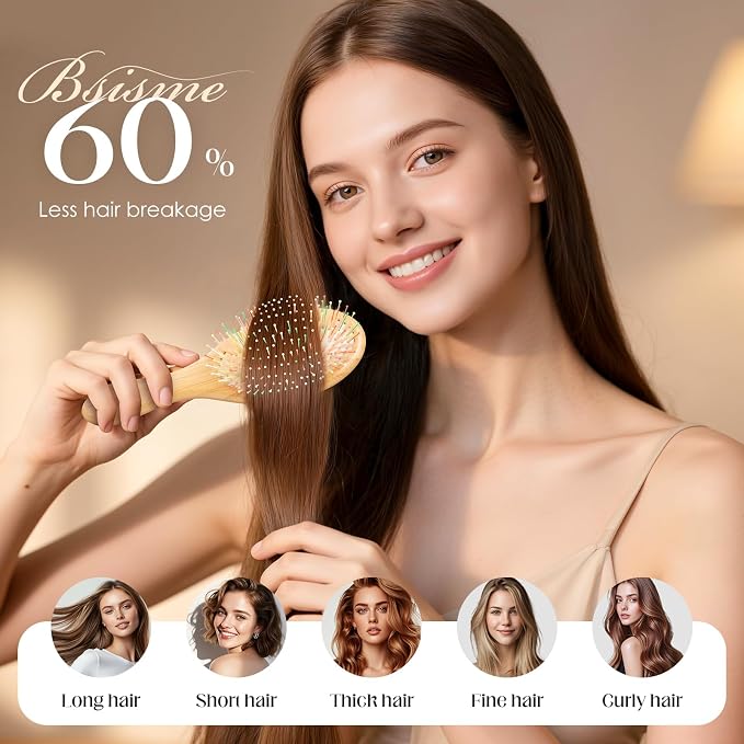 Boar Bristle Hair Brush, Natural Bamboo Paddle Detangler Hairbrush | Aanti static, scalp massage, smooths hair, boosts shine & health, works for women, men & kids thick thin curly wet dry hair