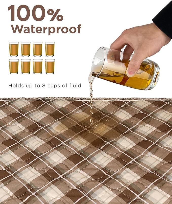 Non-Slip Bed Pads for Incontinence Washable (36" x 72"|1 Pack), Brown Grid, Waterproof Bed Pads, Bed Wetting Pads for Bed, Sofa, Floor, Resuable Underpads for Adults, Seniors, Pet