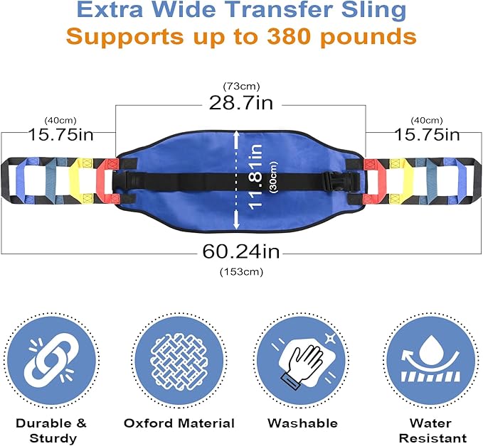 Transfer Sling, Transfer Belt Gait Belts for Seniors, Heavy Duty Patient Lift Belt with Straps, Mobility Standing and Lifting Belt for Elderly, Disabled, Injured-Safely Move from Bed and Wheelchair