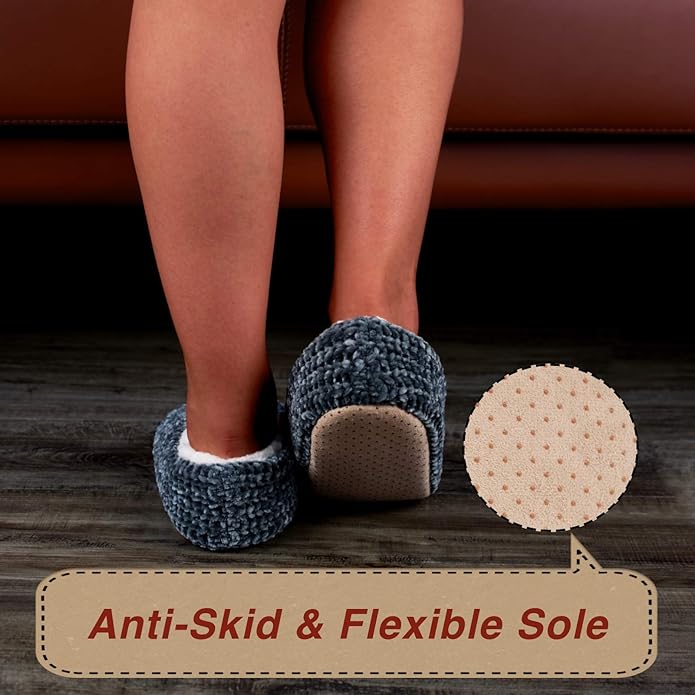 cosyone1997 2-Pair Thick Warm Fuzzy Slippers for Women Indoor Fluffy Sherpa Lined, Winter House Shoe Socks Non-Slip Soft Soles, Cozy Christmas Gifts