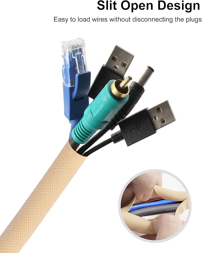 Secbolt Cord Protectors from Pets No Chew, 25ft - 1/2 inch Ultra Durable Cord Covers for Pets, Bite-Resistant Cable and Wire Protector for Cats, Dogs, Rabbits - Beige
