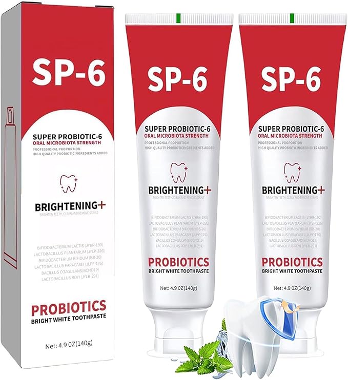 SP-6 Super Probiotic Brightening Toothpaste, 6 Probiotics Formula for Gum Health,Strengthening microbiota Oral Microbiota Strength for, Fluoride-Free, Fresh Mint Flavor, 4.9 oz(2PCS Natural Mint)