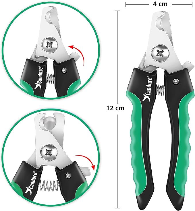 Candure Dog Nail Clippers Professional Pet Nail Clipper Suitable for Cats, Rabbits and Guinea Pigs - Safety Lock/Protective Guard to Avoid Over Cutting (Green, Medium to Small) | Includes Nail File, Small to Large Breeds, Avoids Over-Cutting, Professio...