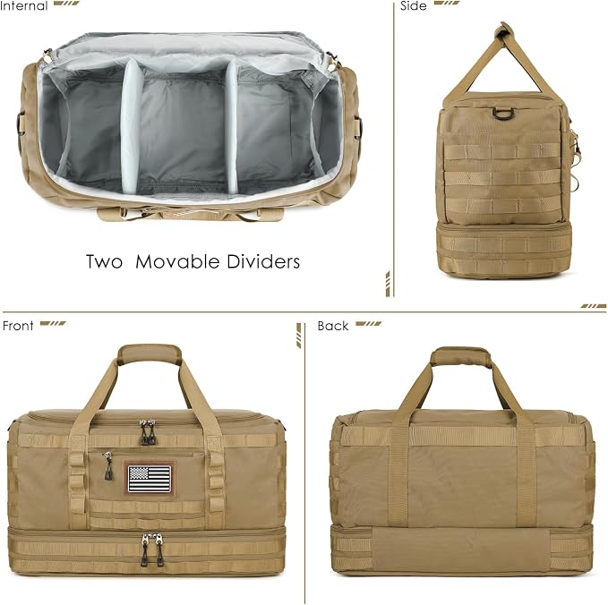 Gym Bag for Men Women, Carry on Luggage 22x14x9 Airline Approved Duffle Bag | Tactical Travel Bags with Toiletry Bag and Shoe Compartment, Weekender Overnight Duffel with Wet Pocket for Workout, Brown