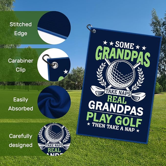 Some Grandpas Take Naps Golf Towel with Clip, Funny Golf Bag Accessories for Men, Golfing Accessories for Grandpa, Golfing Gifts for Grandfather, Father Day Birthday Retirement Gifts for Grandad
